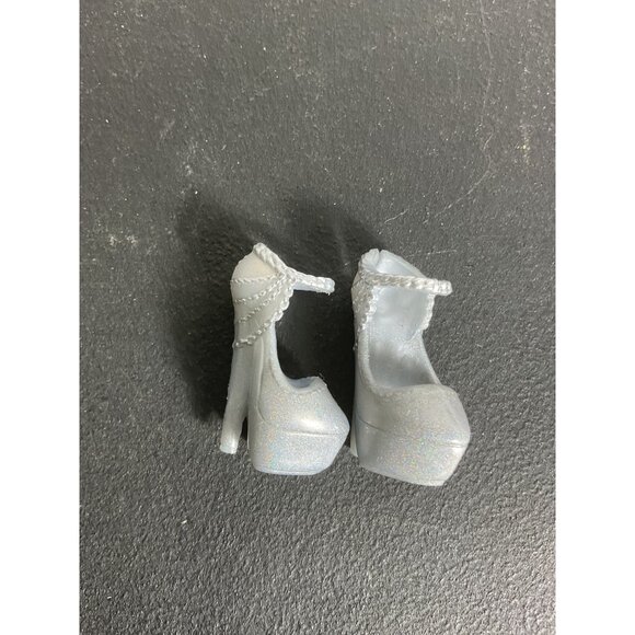 Miniature Silver Sparkly Platform High Heels Fashion Doll Shoes - Picture 1 of 2